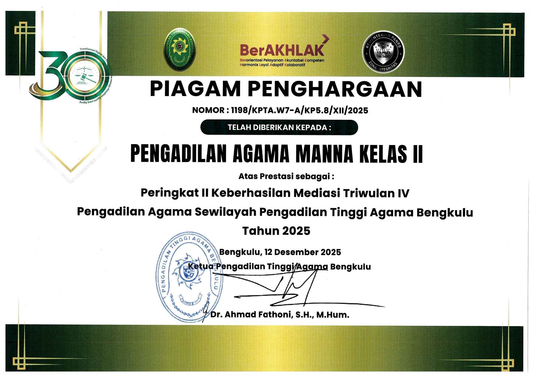 Peringkat II Keberhasilan Mediasi