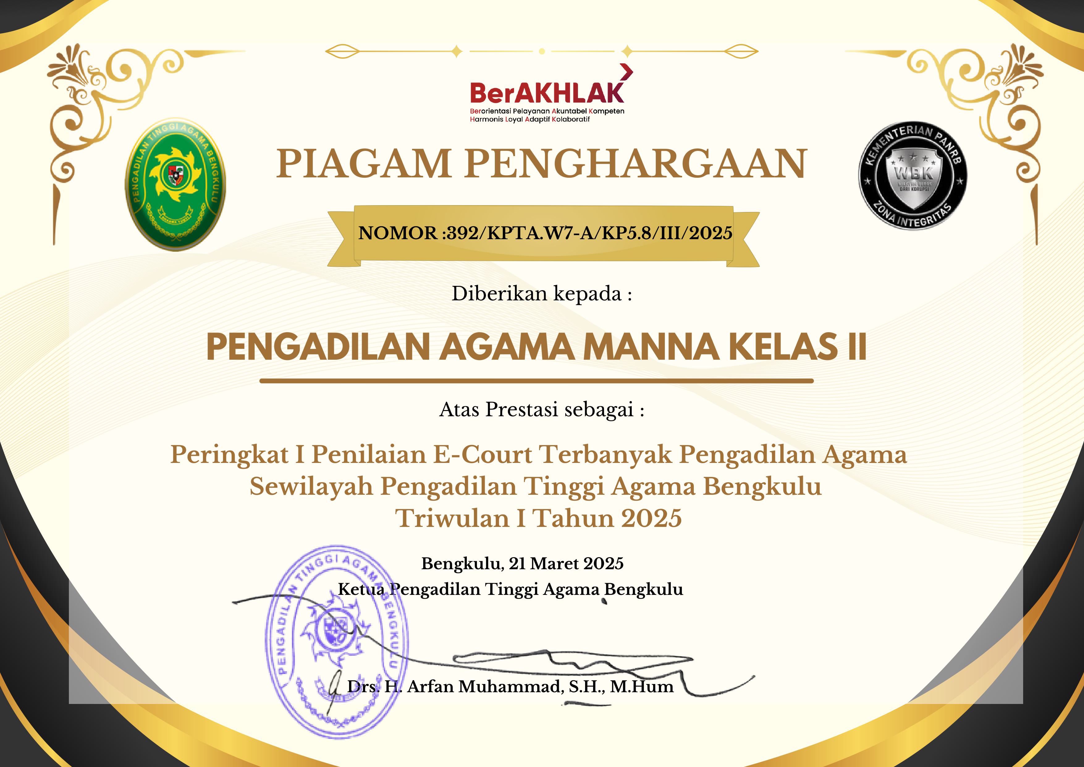 Peringkat 1 Penilian ecourt terbanyak