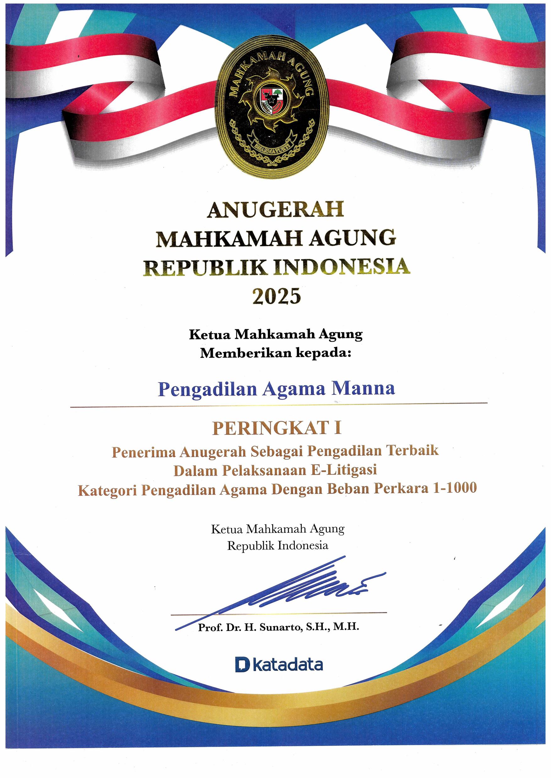Peringkat I Nasional E litigasi Anugerah MA RI 1